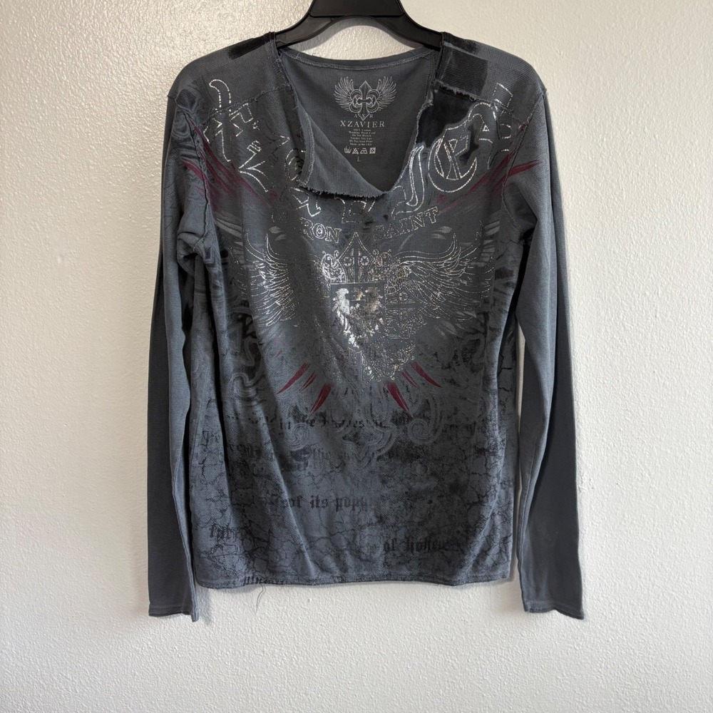 AXR XZAVIER Size Large Gray Black Silver Grunge Cyber Goth Punk Skater Y2K